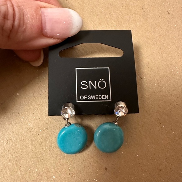 4 pairs of new Scandinavian earrings silver gold and turquoise stone. - Picture 5 of 11